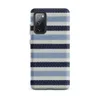 Matte Nautical Stripe Tough Case for Samsung — horizontal stripes of navy, sky blue, and white in a woven textile pattern