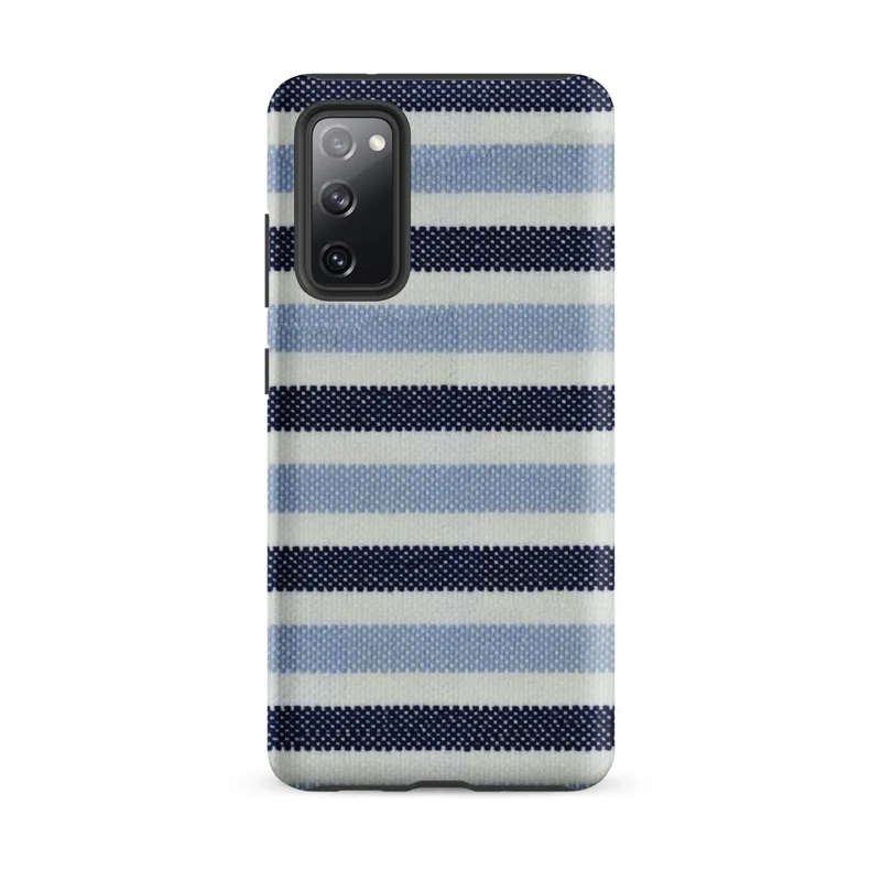 Matte Nautical Stripe Tough Case for Samsung — horizontal stripes of navy, sky blue, and white in a woven textile pattern