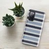 Glossy Nautical Stripe Tough Case for Samsung — horizontal stripes of navy, sky blue, and white in a woven textile pattern