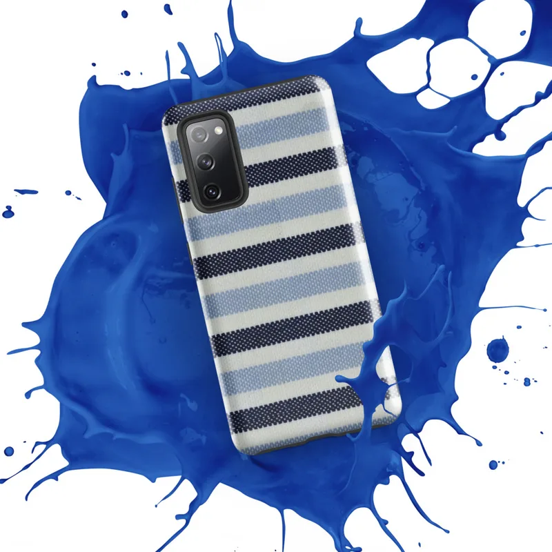 Glossy Nautical Stripe Tough Case for Samsung — horizontal stripes of navy, sky blue, and white in a woven textile pattern