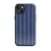 Glossy Prep School Stripe MagSafe Tough Case for iPhone — vertical pinstripes in royal blue, forest green, white, and sage