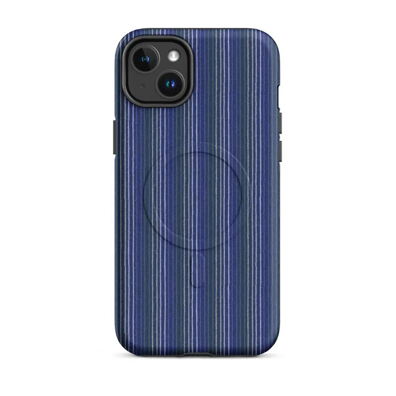 Matte Prep School Stripe MagSafe Tough Case for iPhone — vertical pinstripes in royal blue, forest green, white, and sage