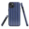 Glossy Prep School Stripe MagSafe Tough Case for iPhone — vertical pinstripes in royal blue, forest green, white, and sage