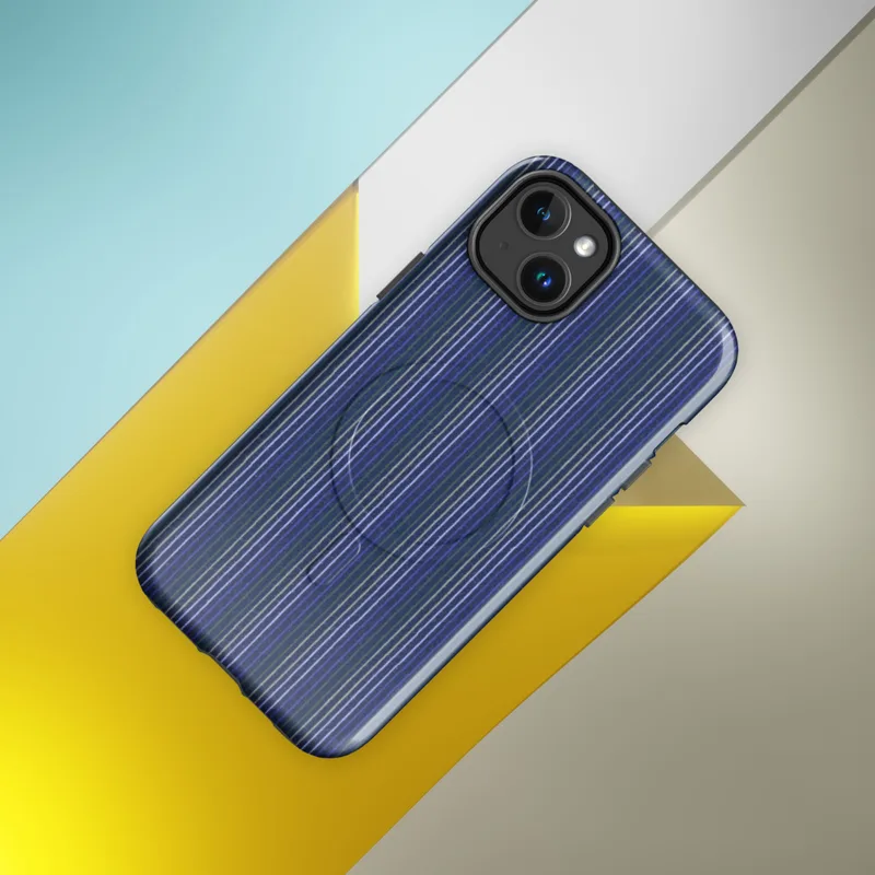 Glossy Prep School Stripe MagSafe Tough Case for iPhone — vertical pinstripes in royal blue, forest green, white, and sage