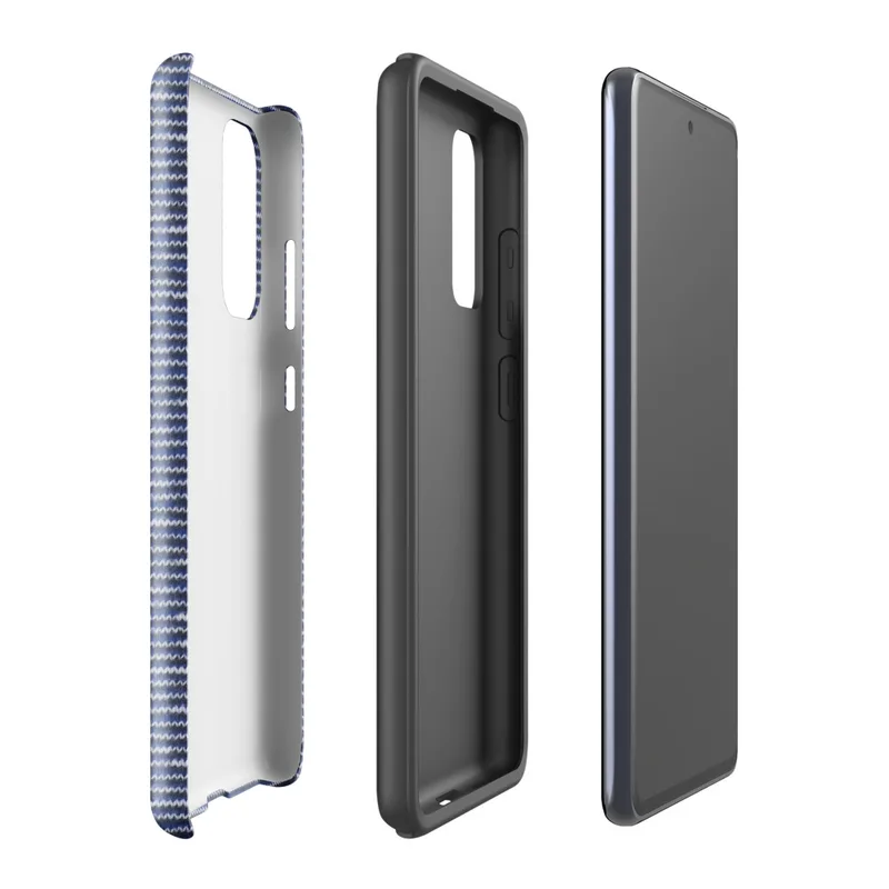 Glossy Ocean Wave Stripe Tough Case for Samsung — tightly packed horizontal rippling wave stripes in cobalt blue and white