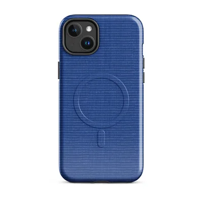 close-up woven textile texture in deep royal blue with tightly ribbed horizontal thread lines and subtle cobalt variation on Glossy Royal Blue Woven Texture MagSafe Tough Case for iPhone - default - Front view