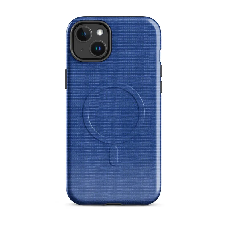 Glossy Royal Blue Woven Texture MagSafe Tough Case for iPhone — close-up woven textile texture in deep royal blue