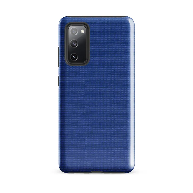 Glossy Deep Blue Woven Texture Tough Case for Samsung — close-up of a tightly woven horizontal ribbed fabric texture in deep