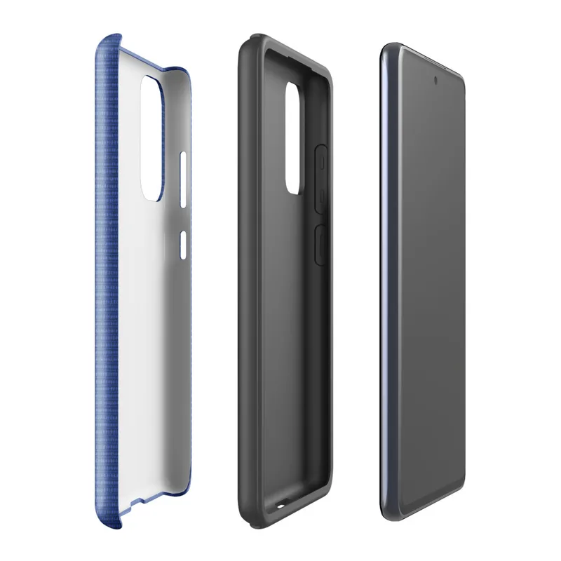 Glossy Deep Blue Woven Texture Tough Case for Samsung — close-up of a tightly woven horizontal ribbed fabric texture in deep