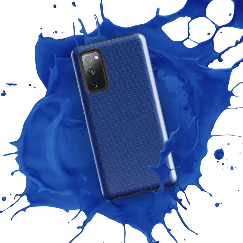 Glossy Deep Blue Woven Texture Tough Case for Samsung — close-up of a tightly woven horizontal ribbed fabric texture in deep