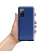 Glossy Deep Blue Woven Texture Tough Case for Samsung — close-up of a tightly woven horizontal ribbed fabric texture in deep