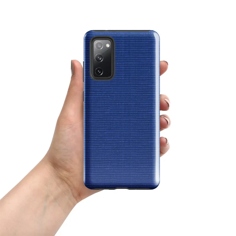 Glossy Deep Blue Woven Texture Tough Case for Samsung — close-up of a tightly woven horizontal ribbed fabric texture in deep