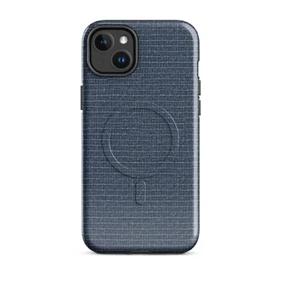 close-up woven textile pattern in deep navy blue with fine horizontal striations and heathered tonal variation on Glossy Maritime Blue Woven Texture MagSafe Tough Case for iPhone - default - Front view