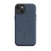 Matte Maritime Blue Woven Texture MagSafe Tough Case for iPhone — close-up woven textile pattern in deep navy blue with fine