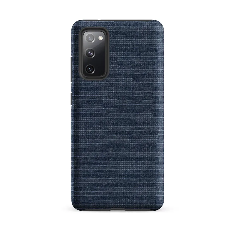 Matte Deep Ocean Woven Texture Tough Case for Samsung — tightly woven horizontal textile pattern in deep navy and slate blue