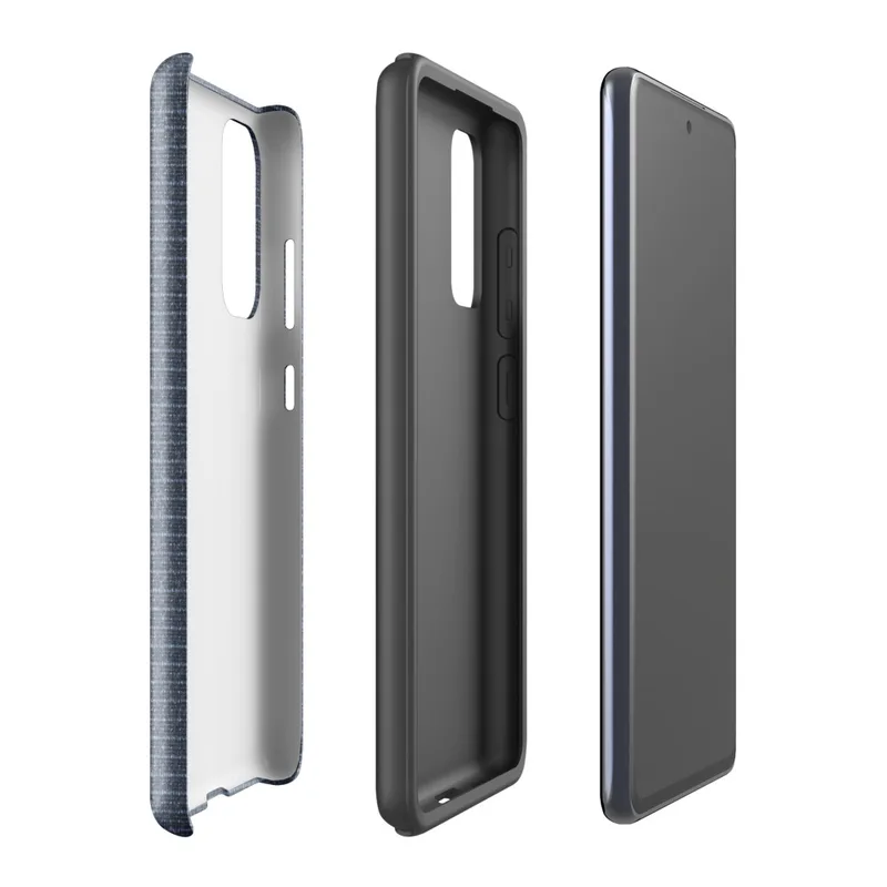 Glossy Deep Ocean Woven Texture Tough Case for Samsung — tightly woven horizontal textile pattern in deep navy and slate