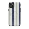 Glossy Nautical Ticking Stripe Classic MagSafe Tough Case for iPhone — vertical ticking stripes in navy blue and cream
