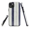 Glossy Nautical Ticking Stripe Classic MagSafe Tough Case for iPhone — vertical ticking stripes in navy blue and cream