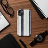 Glossy Nautical Ticking Stripe Classic MagSafe Tough Case for iPhone — vertical ticking stripes in navy blue and cream