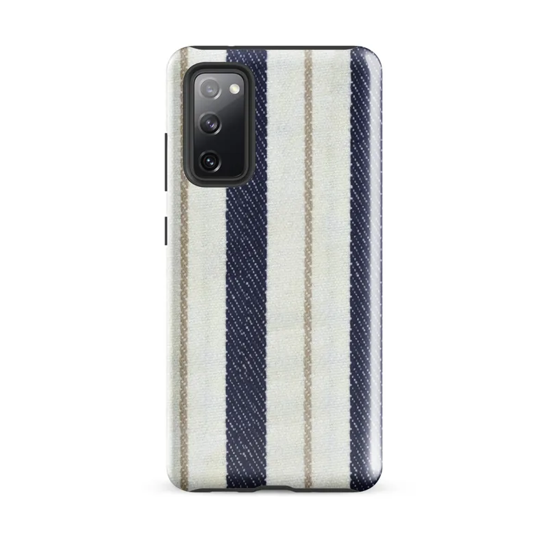 Glossy Nautical Ticking Stripe Tough Case for Samsung — classic ticking stripe pattern with bold navy blue and off-white