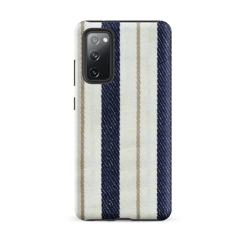 Matte Nautical Ticking Stripe Tough Case for Samsung — classic ticking stripe pattern with bold navy blue and off-white