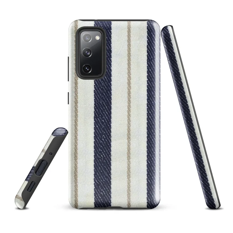Glossy Nautical Ticking Stripe Tough Case for Samsung — classic ticking stripe pattern with bold navy blue and off-white