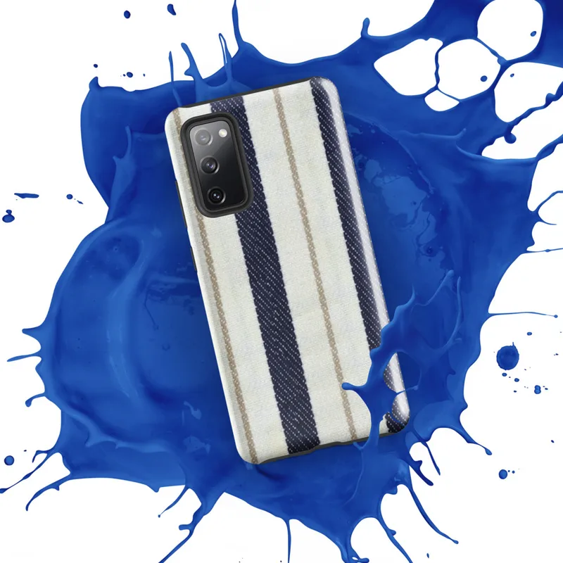 Glossy Nautical Ticking Stripe Tough Case for Samsung — classic ticking stripe pattern with bold navy blue and off-white