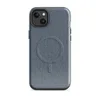 Glossy Classic Denim Weave MagSafe Tough Case for iPhone — close-up diagonal twill weave pattern in muted blue-grey tones