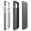 Glossy Classic Denim Weave MagSafe Tough Case for iPhone — close-up diagonal twill weave pattern in muted blue-grey tones