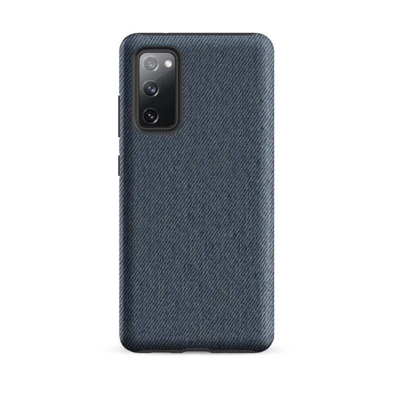 Matte Worn Denim Classic Tough Case for Samsung — close-up diagonal twill weave of washed denim fabric in muted slate
