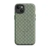 Matte Garden Weave Stripe MagSafe Tough Case for iPhone — basket-weave grid pattern in sage and celadon green with thin