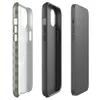 Glossy Garden Weave Stripe MagSafe Tough Case for iPhone — basket-weave grid pattern in sage and celadon green with thin