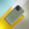 Glossy Garden Weave Stripe MagSafe Tough Case for iPhone — basket-weave grid pattern in sage and celadon green with thin