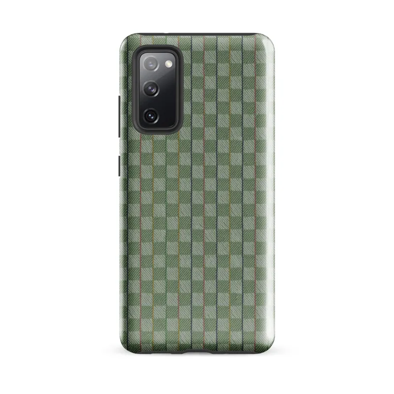 Glossy Garden Weave Stripe Tough Case for Samsung — woven basketweave pattern with vertical sage green and mint stripes