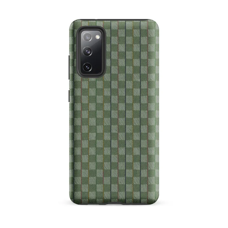 Matte Garden Weave Stripe Tough Case for Samsung — woven basketweave pattern with vertical sage green and mint stripes