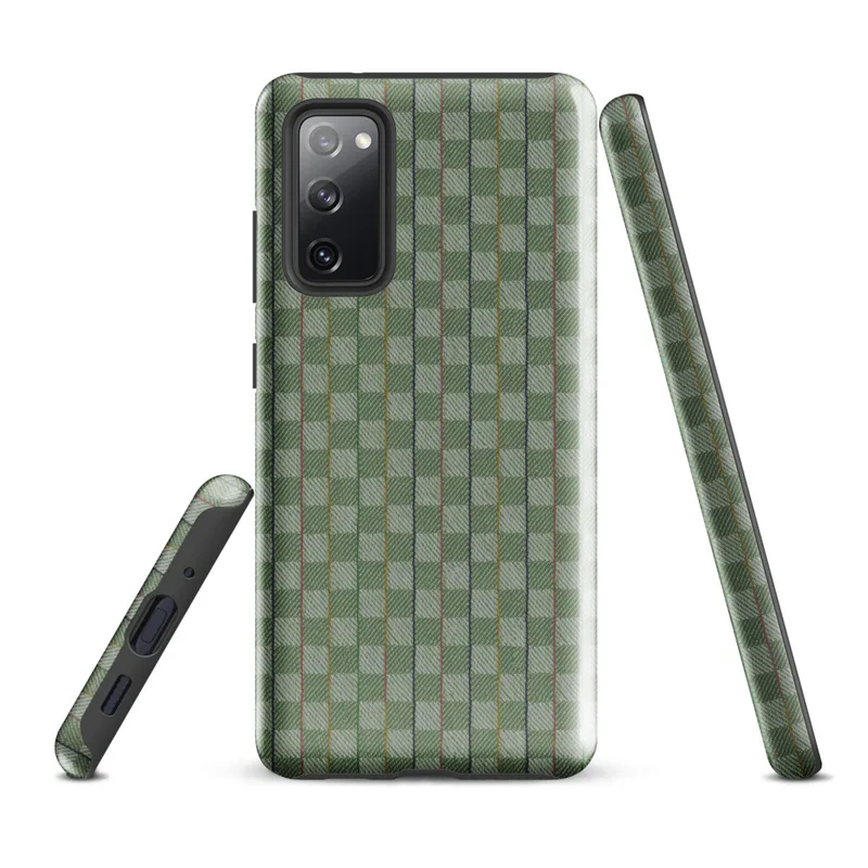 Glossy Garden Weave Stripe Tough Case for Samsung — woven basketweave pattern with vertical sage green and mint stripes