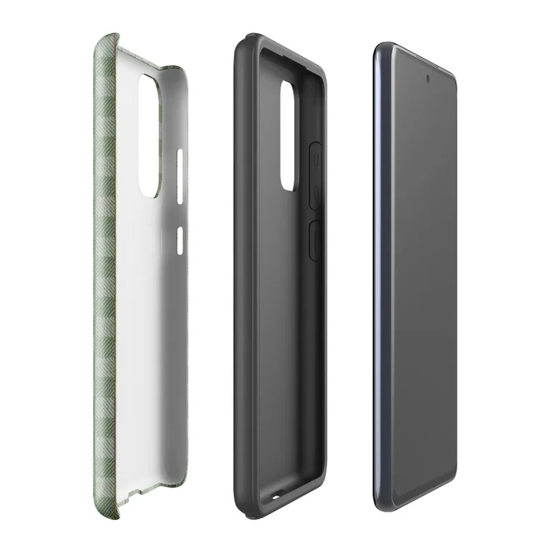Glossy Garden Weave Stripe Tough Case for Samsung — woven basketweave pattern with vertical sage green and mint stripes