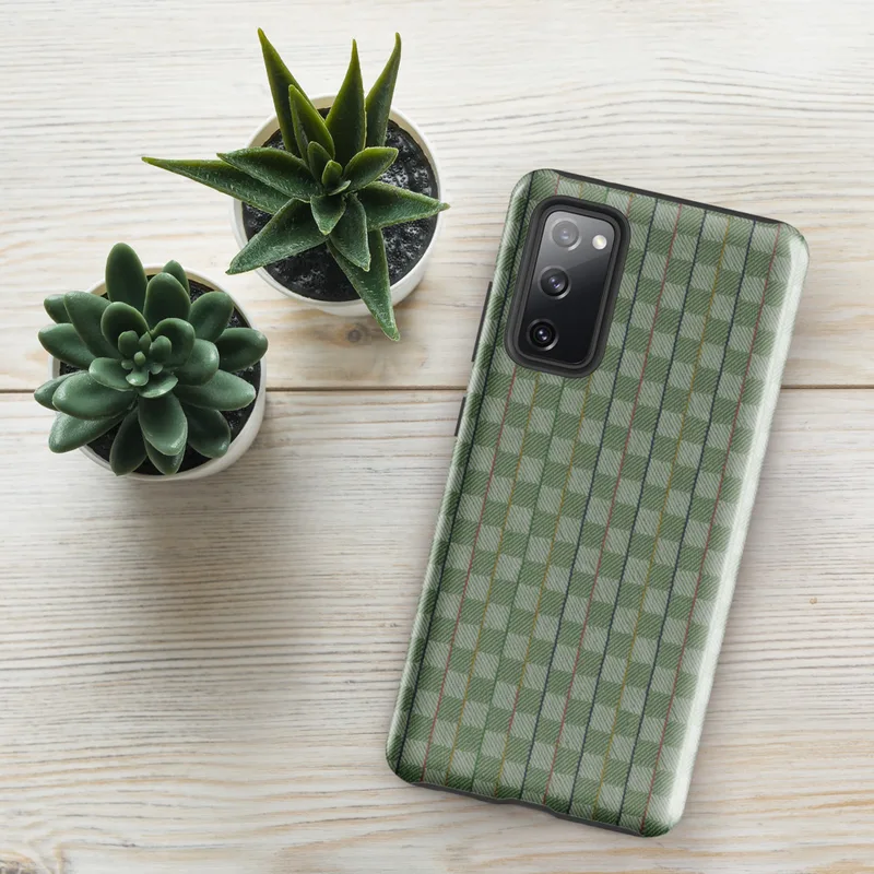 Glossy Garden Weave Stripe Tough Case for Samsung — woven basketweave pattern with vertical sage green and mint stripes