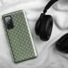 Glossy Garden Weave Stripe Tough Case for Samsung — woven basketweave pattern with vertical sage green and mint stripes
