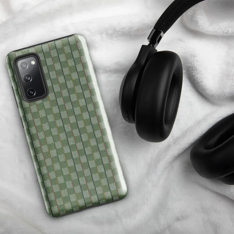 Glossy Garden Weave Stripe Tough Case for Samsung — woven basketweave pattern with vertical sage green and mint stripes