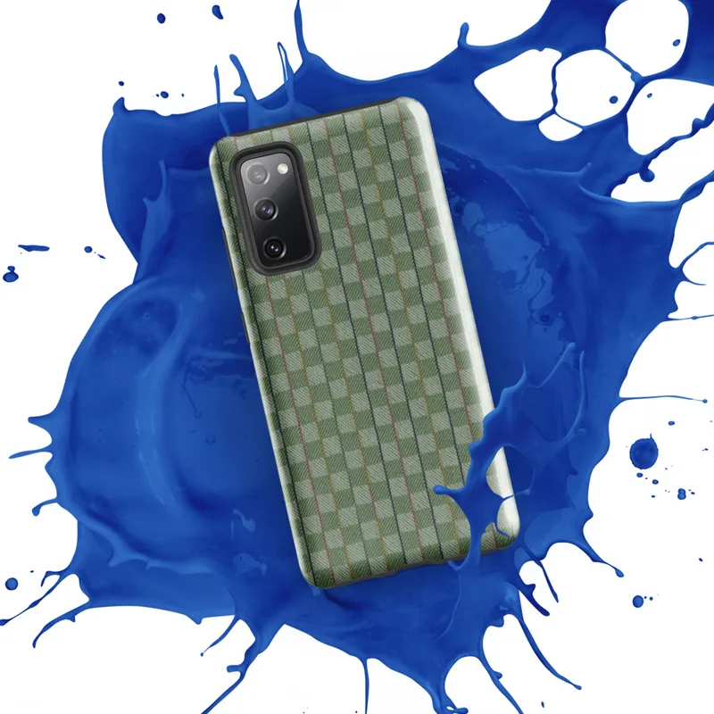 Glossy Garden Weave Stripe Tough Case for Samsung — woven basketweave pattern with vertical sage green and mint stripes
