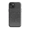 Glossy Shadow Stripe Knit MagSafe Tough Case for iPhone — tightly repeating horizontal stripes of charcoal and light grey