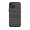 Matte Shadow Stripe Knit MagSafe Tough Case for iPhone — tightly repeating horizontal stripes of charcoal and light grey