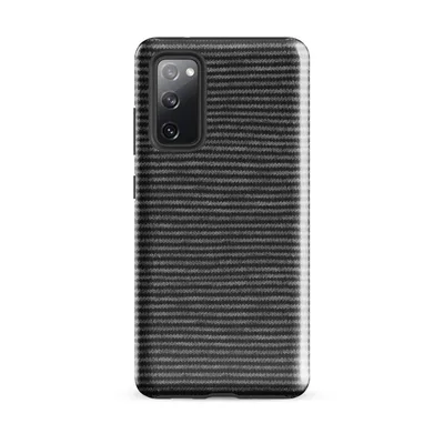 close-up woven knit textile pattern with alternating rows of charcoal black and medium grey horizontal stripes on Glossy Steel Knit Stripe Tough Case for Samsung - default - Front view