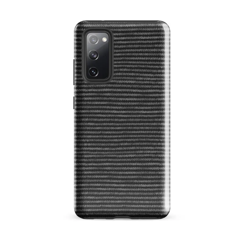 Glossy Steel Knit Stripe Tough Case for Samsung — close-up woven knit textile pattern with alternating rows of charcoal