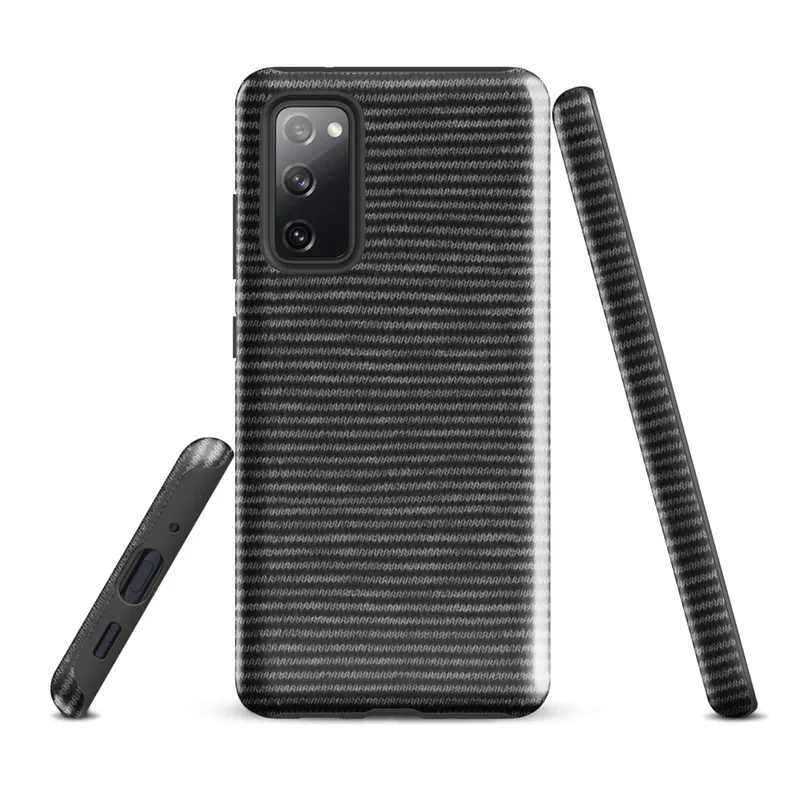 Glossy Steel Knit Stripe Tough Case for Samsung — close-up woven knit textile pattern with alternating rows of charcoal