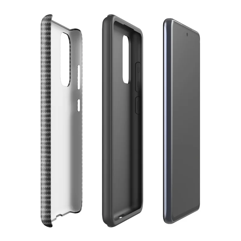 Glossy Steel Knit Stripe Tough Case for Samsung — close-up woven knit textile pattern with alternating rows of charcoal