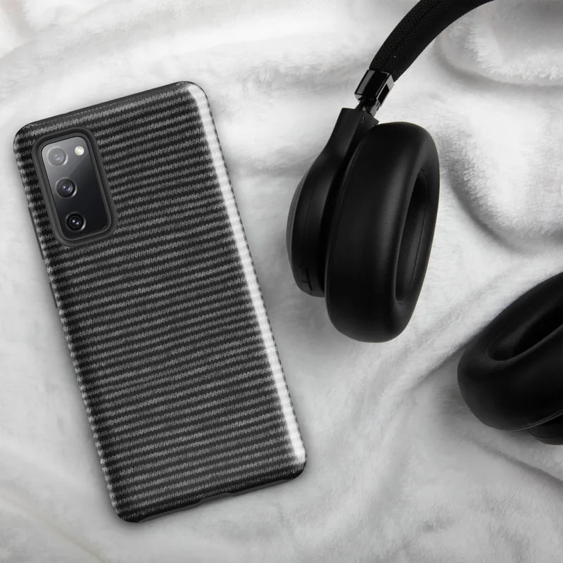 Glossy Steel Knit Stripe Tough Case for Samsung — close-up woven knit textile pattern with alternating rows of charcoal