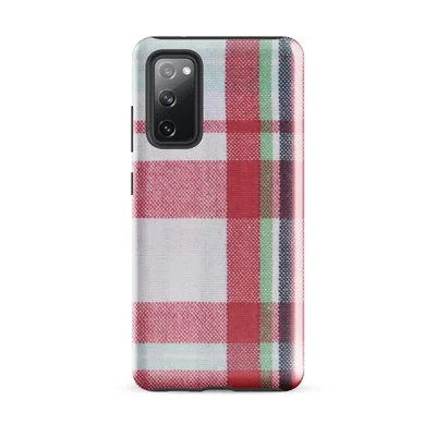traditional tartan plaid pattern with intersecting stripes in red, navy, green, and white woven fabric texture on Glossy Classic Plaid Tough Case for Samsung - default - Front view