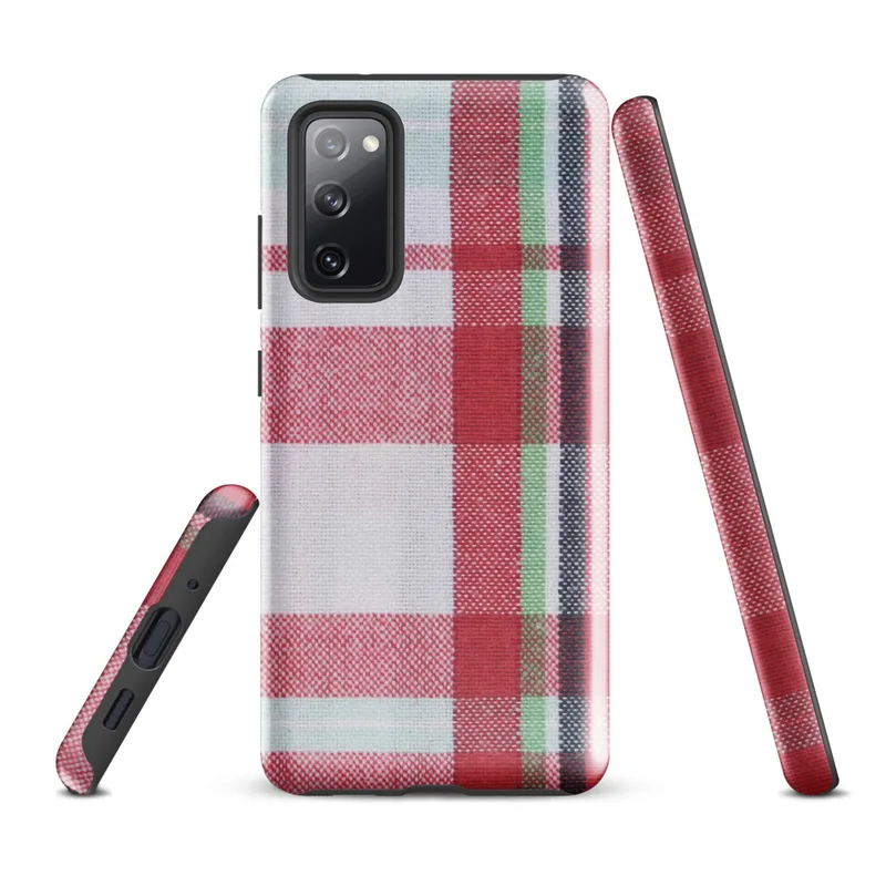 Glossy Classic Plaid Tough Case for Samsung — traditional tartan plaid pattern with intersecting stripes in red, navy